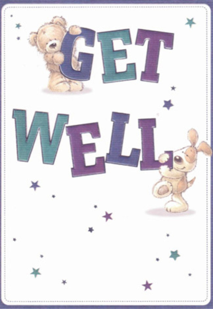 There's gentle enchantment woven into every detail of this get well card-a spirited bear and an exuberant pup brought to life in vibrant illustration, greeting the viewer with an open-hearted sense of care. Both characters are animated with a whimsical charm: the bear's plush, honey-coloured fur radiates comfort, while the puppy's large, velvety ears and playful posture convey encouragement in the sweetest way. Around them, hand-drawn stars flicker in luminous shades of blue, purple, and teal-a constellation of well-wishes that feels at home in the tree-dappled serenity of Wanstead flats. Dominating the centre, the phrase 'Get Well' leaps out in broad, confident lettering, its blended hues bringing extra vibrancy to the soft background. The artisanal brushwork imparts a subtle, tactile dimension; you can almost feel the textured softness of the bear and puppy, reminiscent of the lush, inviting petals in a fresh Flowers Wanstead bouquet destined for a friend's doorstep along the High Street. The crisp, uncluttered palette suggests clarity and new beginnings, while the inclusive, joyous mood would brighten hearts of all ages. It's easy to imagine sending this card with a hand-tied floral arrangement-a paired gesture that infuses kindness, hope, and genuine community warmth into every recovery story.