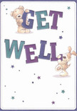 The scene on this get well card brims with cheerful optimism, capturing the wholesome spirit of Wanstead's welcoming neighbourhoods. Two lovable characters-a soft, golden teddy bear and a spirited puppy with endearing floppy ears-are illustrated at the heart of the design, each playfully interacting with the bold, colourful letters that spell out 'Get Well.' The deep indigos and vibrant teals of the text spring to life against a gentle cream backdrop, mirroring the fresh, uplifting colour palettes often seen in bouquets at Flowers Wanstead. Sprinkled throughout the composition, tiny stars in shades of purple and blue add a light, magical quality, as if scattering well wishes to every part of Wanstead Village. The talent of the illustrator comes through in the tactile softness of the characters' fur, allowing you to imagine the comforting feel of a warm embrace-much like the gentle reassurance of a thoughtfully arranged get well bouquet delivered to a friend's door on a quiet morning. Emotion radiates from every detail, making this card more than a message; it becomes a heartfelt source of encouragement, ideal for sending warmth, positivity, and a reminder to someone in recovery that they are surrounded by care and community.